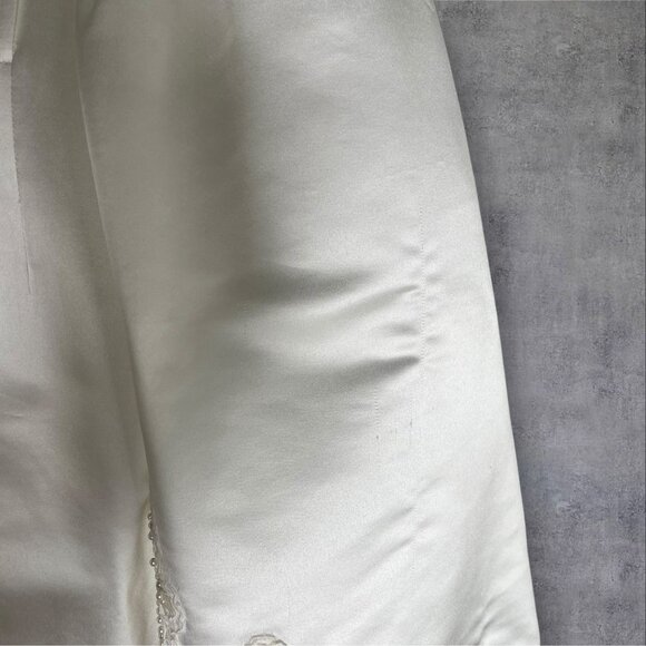 White Satin Girls Dress W/ Embroidered Lace & Beaded Wedding baptism - Picture 10 of 14